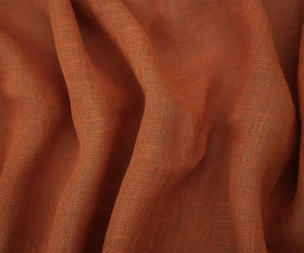 Orange Washed Semi-Sheer Solid Linen Woven Fabric