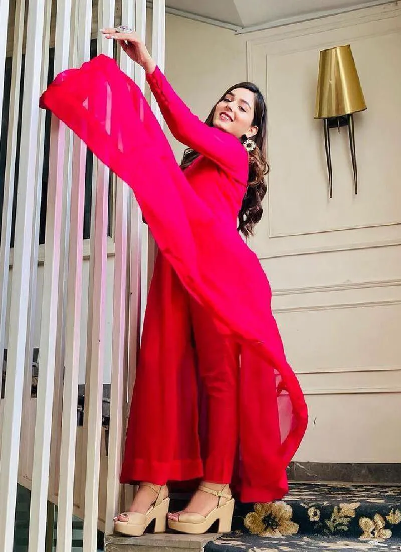 Pink Color Georgette Base Slit Cut Suit