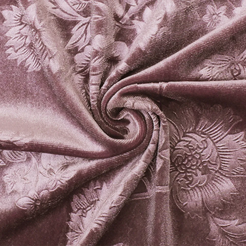 Pink Embossed Floral Poly Spandex Velvet Knit Fabric