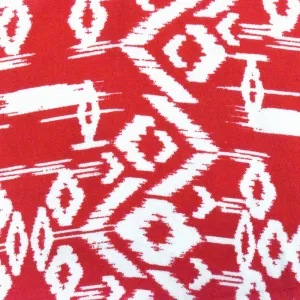 Red-Whisper Beige Ikat Tribal Printed Challis Fabric