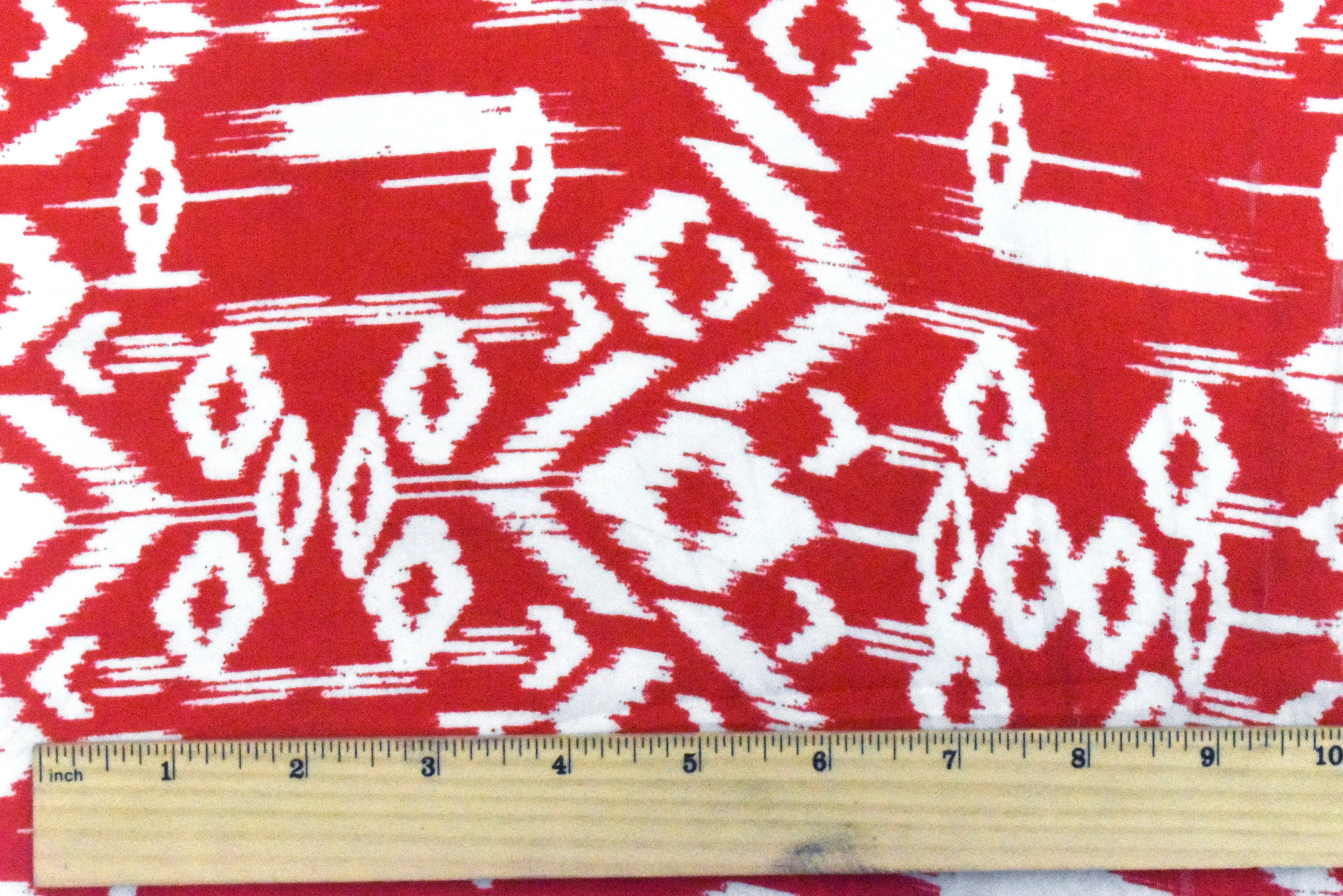 Red-Whisper Beige Ikat Tribal Printed Challis Fabric