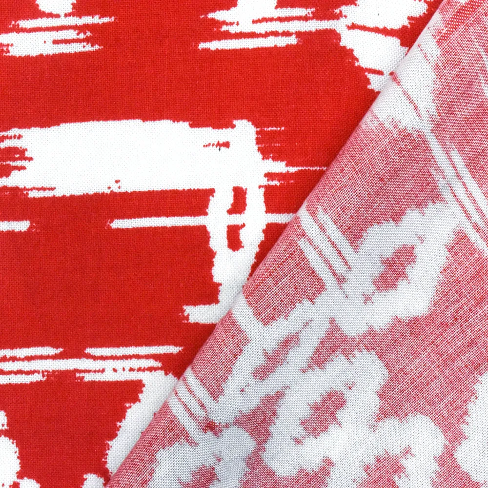 Red-Whisper Beige Ikat Tribal Printed Challis Fabric