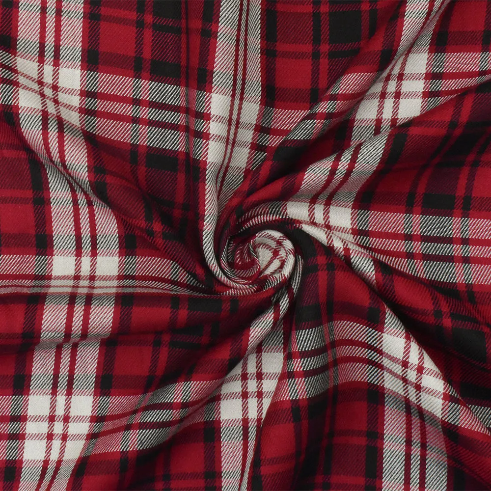 Red-White-Multi Famous Designer Rayon Plaid Twill Shirting Fabric