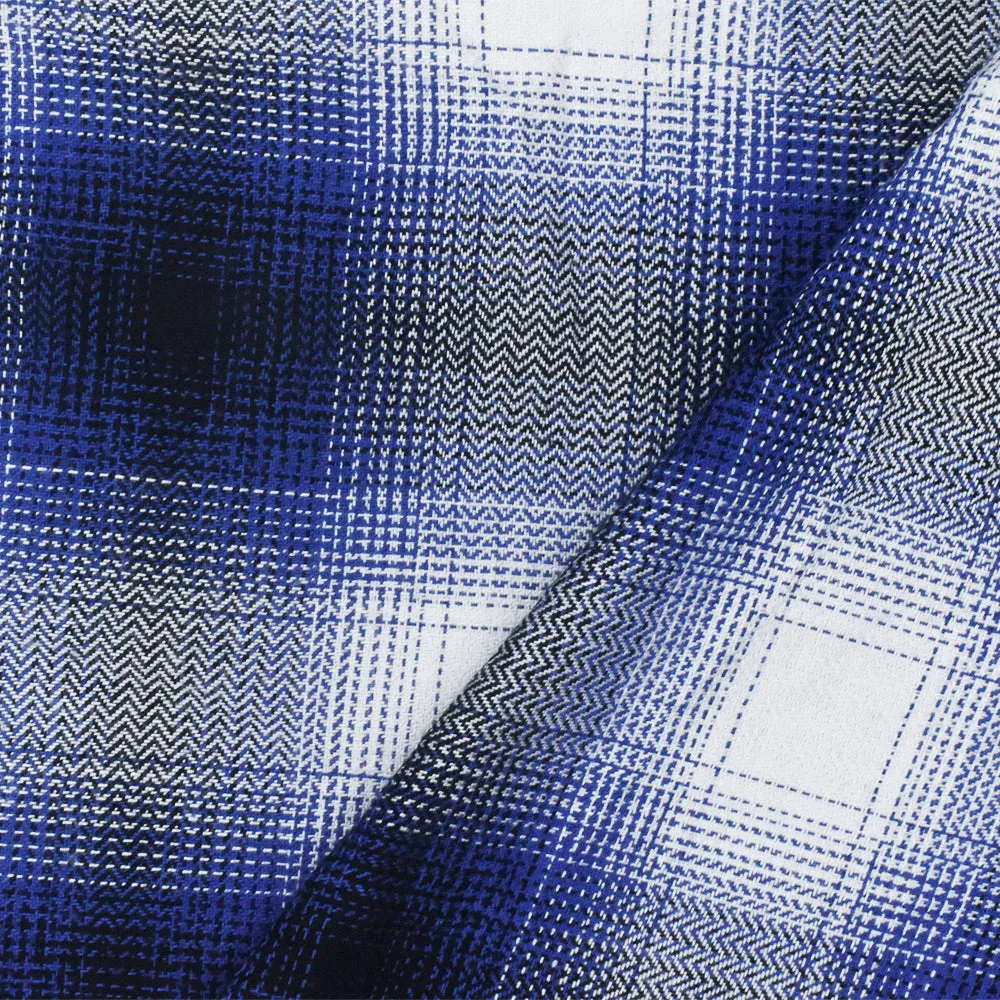 Screen Blue-Black-White Abstract Plaid Cotton Rayon Twill Woven Fabric