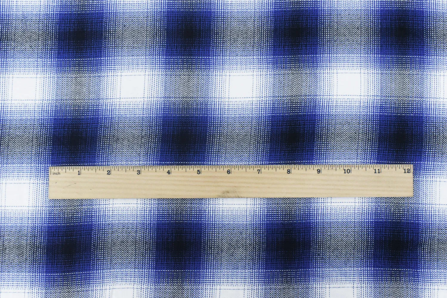 Screen Blue-Black-White Abstract Plaid Cotton Rayon Twill Woven Fabric