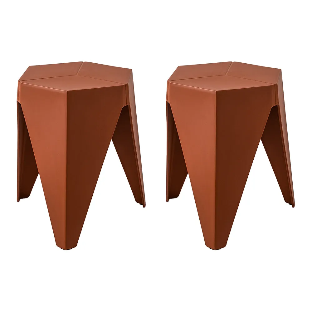 Set of 2 Bar Stools Puzzle Plastic Foot Stool - Red