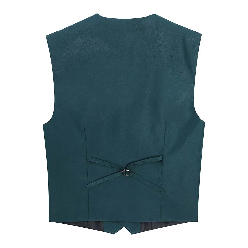 Slim Fit Single Breasted Green Vest