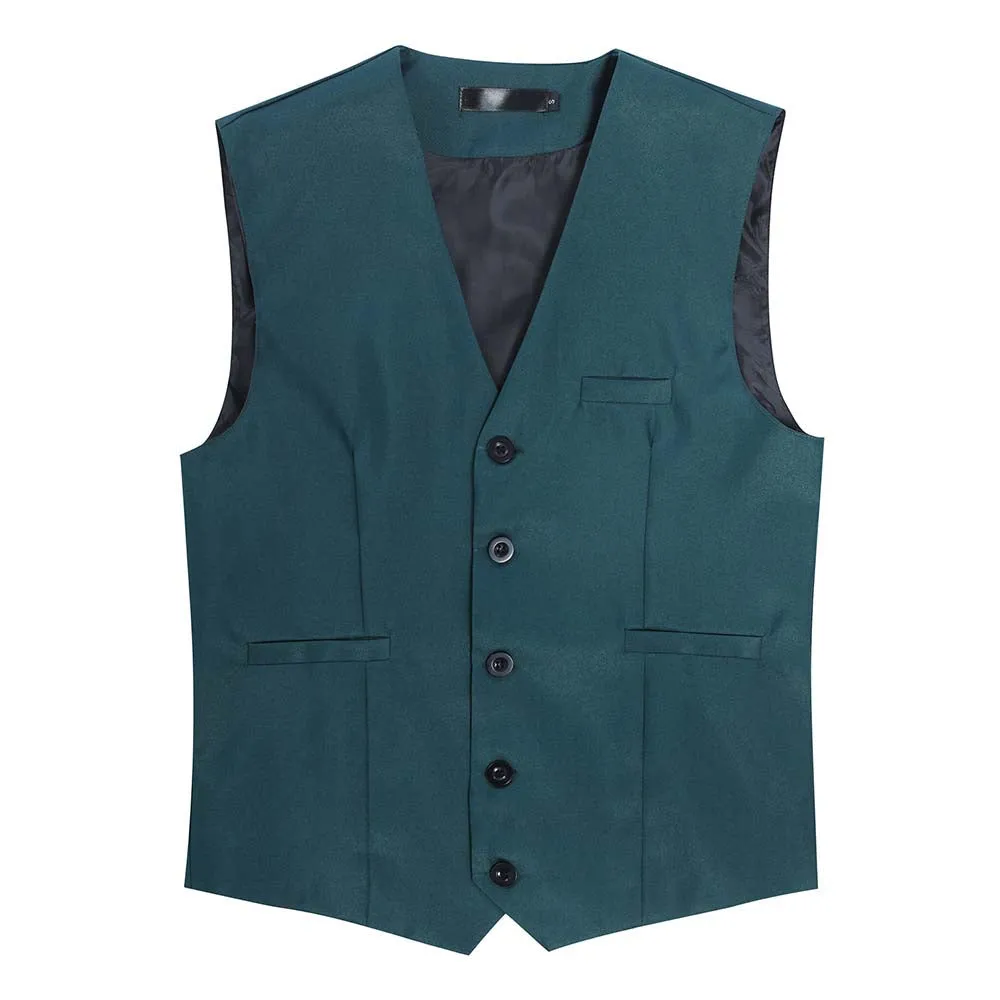 Slim Fit Single Breasted Green Vest