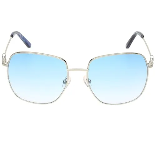 Tommy Hilfiger|Silver Full-rim Frame Square Sunglasses|100% UV Protected (Uv 400) Blue Gradient Faded Lens|Women's | Large | TH 2607 C5 SIBLBL 55 S