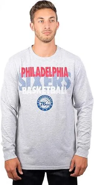 Ultra Game NBA Official Men’s Super Soft Supreme Long Sleeve T-Shirt - Unisex, Philadelphia 76ers, Heather Gray|Philadelphia 76ers