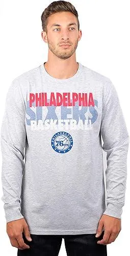 Ultra Game NBA Official Men’s Super Soft Supreme Long Sleeve T-Shirt - Unisex, Philadelphia 76ers, Heather Gray|Philadelphia 76ers