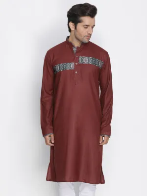 Vastramay Men's Maroon Color Cotton Blend Kurta