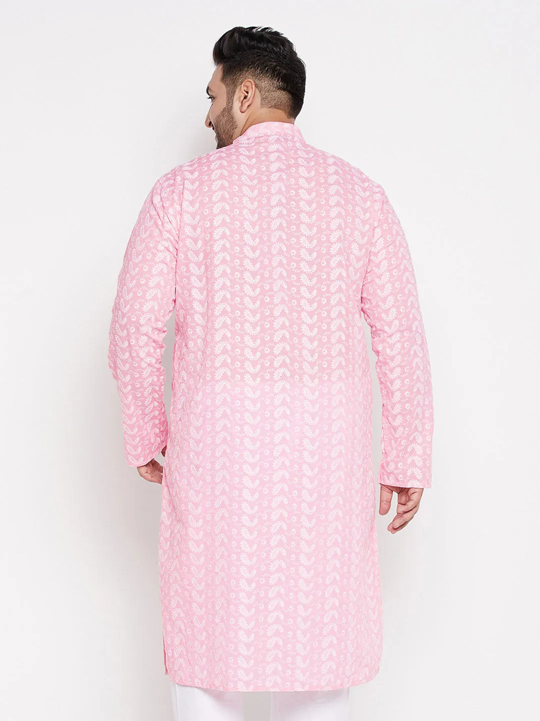 VASTRAMAY Pink Chikankari Embroidered Men's Kurta