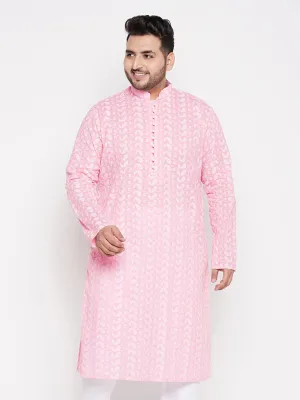 VASTRAMAY Pink Chikankari Embroidered Men's Kurta