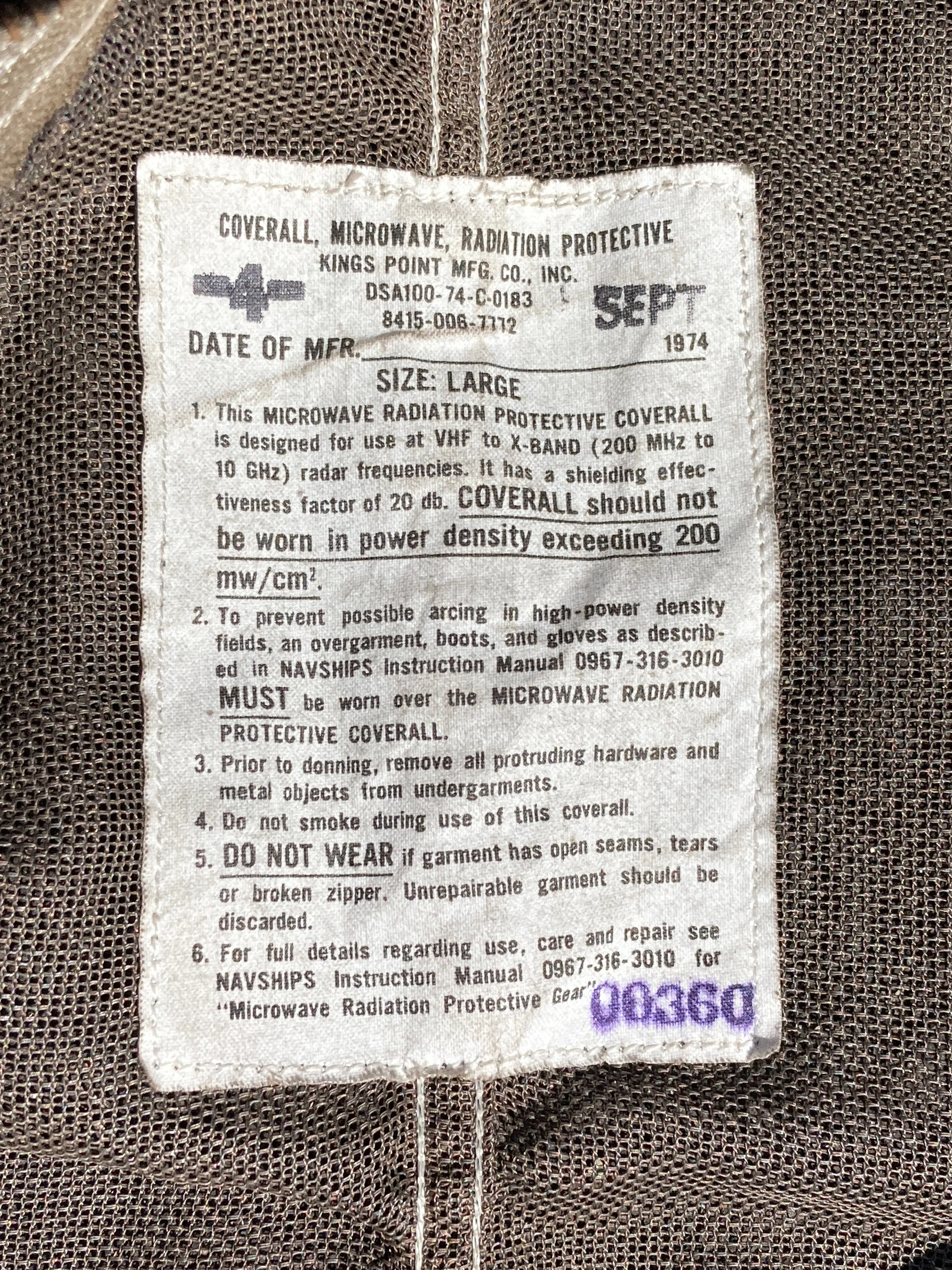 Vintage USGI Microwave Radiation Protective Coverall