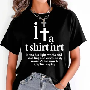 Women's Christian Cross Graphic Tee Inspirational Black TShirt with 'In Darkness I See His Light' Stylish Fashion Top