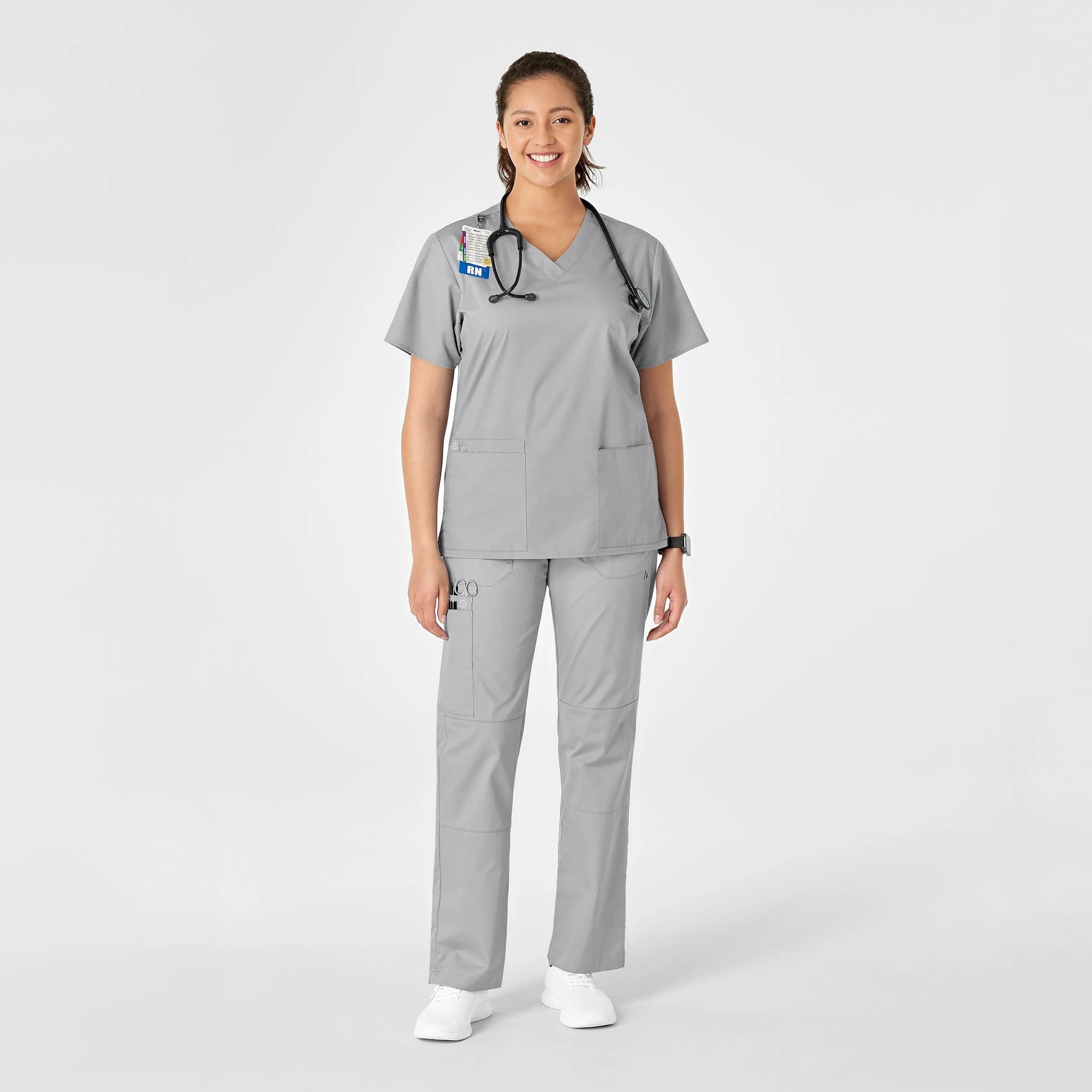 WonderWORK Women's Straight Leg Cargo Scrub Pant - Grey