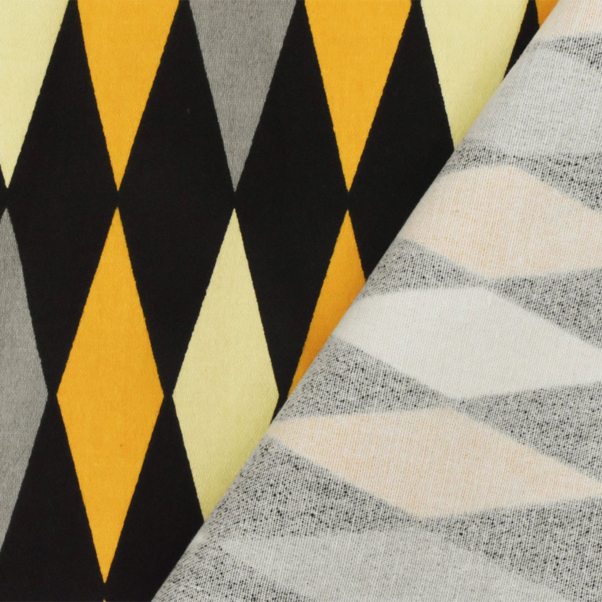 Yellow-Black-Multi Diamond Print Stretch Cotton Spandex Twill Sateen Fabric