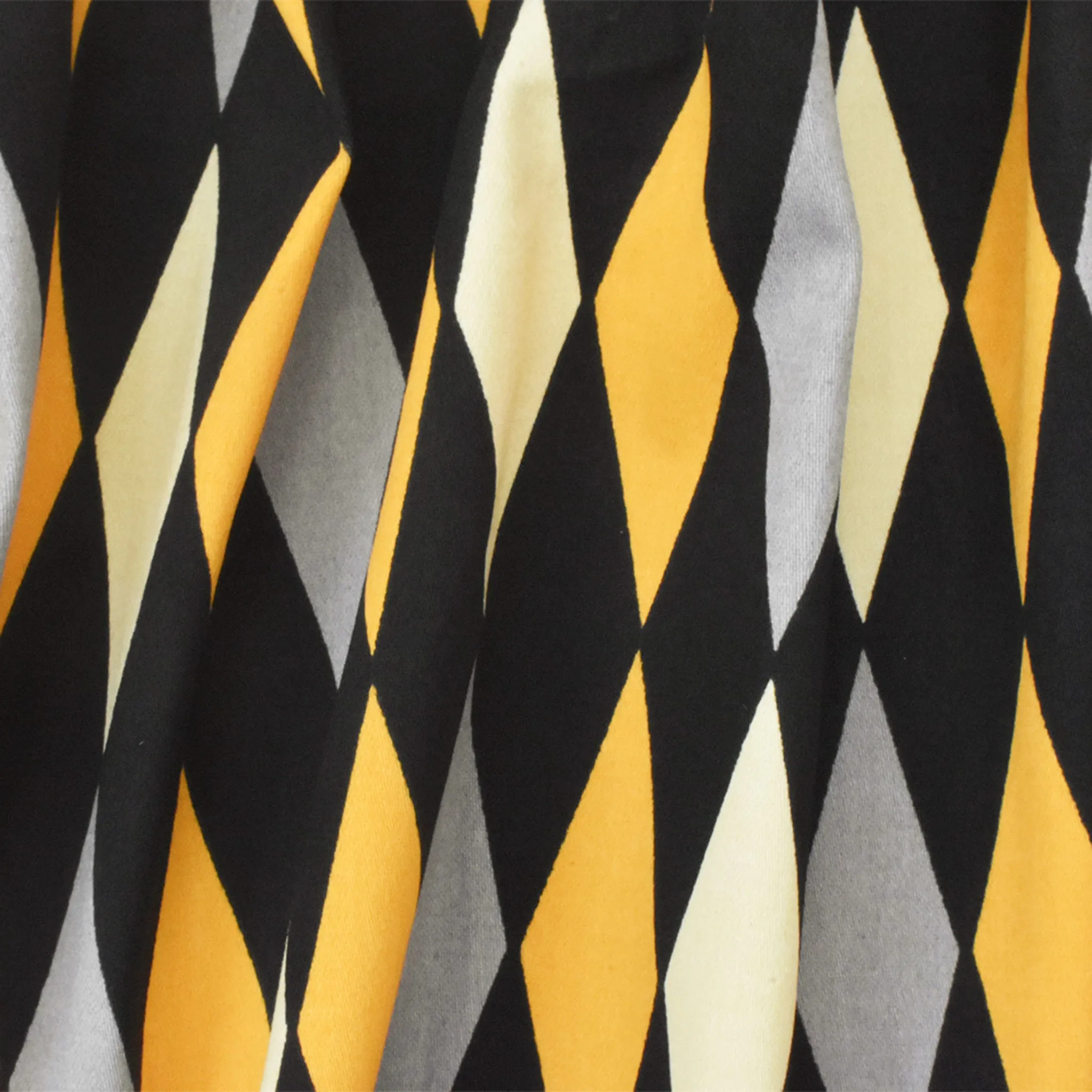 Yellow-Black-Multi Diamond Print Stretch Cotton Spandex Twill Sateen Fabric