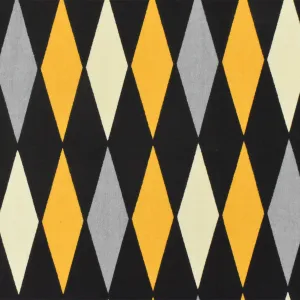 Yellow-Black-Multi Diamond Print Stretch Cotton Spandex Twill Sateen Fabric